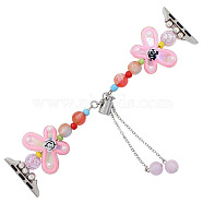 Butterfly Acrylic Bead Watch Bands, with Platinum Tone Alloy Chains, Pink, 12.7cm, Fit for 42mm/44mm/45mm wide Connector(PW-WG15573-02)