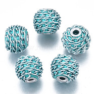 Handmade Indonesia Beads, with Aluminium Chains, Round, Silver, Dark Turquoise, 16.5~18x14~15mm, Hole: 3~3.5mm(IPDL-F027-04M)