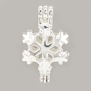 Alloy Bead Cage Pendants, Hollow, Snowflakes, Silver Color Plated, 31.5x19x11mm, Hole: 3.5x2.5mm, Inner Measure: 17mm(X-PALLOY-S062-50S)