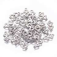 201 Stainless Steel Links connectors, Heart to Heart, Stainless Steel Color, 12x6x0.8mm, Hole: 1mm(STAS-L234-026P)