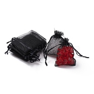 Organza Bags, with Ribbons, Black, 9x7cm(X-OP-R016-7x9cm-18)
