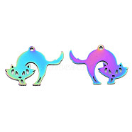 Ion Plating(IP) 201 Stainless Steel Pendants, Halloween Style, Fox, Rainbow Color, 18.5x26x1mm, Hole: 1.5mm(STAS-N098-083M)