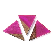 Resin & Wood Pendants, Inverted Triangle Charms, Fuchsia, 37x31x3.5mm, Hole: 2mm(WOOD-F015-06A)