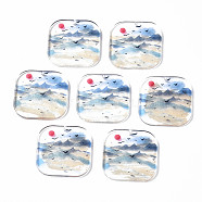 Transparent Printed Acrylic Pendants, Square with Mountain, Colorful, 30x30x2.5mm, Hole: 1.2mm(X-KY-S163-292)