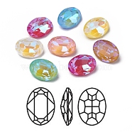 Glass Rhinestone Cabochons, Mocha Fluorescent Style, Pointed Back, Faceted, Oval, Mixed Color, 18x13x6.5mm(RGLA-I002-A02)
