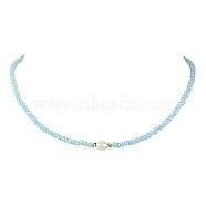 Glass Beads with Pearl Necklaces, Sky Blue, 18.07 inch(45.9cm)(NJEW-JN04682-01)