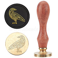 Wax Seal Stamp Set, Sealing Wax Stamp Solid Brass Head,  Wood Handle Retro Brass Stamp Kit Removable, for Envelopes Invitations, Gift Card, Raven Pattern, 83x22mm(AJEW-WH0208-812)
