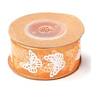 Organza Ribbons, Butterfly with Flower Pattern, for Gift Wrapping, Valentine's Day, Wedding, Birthday Party Decorating, Dark Orange, 1-1/8 inch(27mm), about 5.4yards(5m)/roll(SRIB-F010-07A)