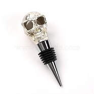304 Stainless Steel Wine Bottle Stoppers, with Zinc Alloy & Silicone Findings, Skull, Silver Color Plated, 106x33x34mm(AJEW-WH0189-93S)
