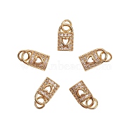 Brass Micro Pave Clear Cubic Zirconia Charms, with Jump Rings, Long-Lasting Plated, Lock with Heart, Golden, 1x6.5x3mm, Hole: 3.5mm(ZIRC-CJ0001-06)