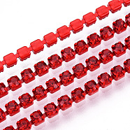 Electrophoresis Iron Rhinestone Strass Chains, Rhinestone Cup Chains, with Spool, Light Siam, SS6.5, 2~2.1mm, about 10yards/roll(CHC-Q009-SS6.5-B07)