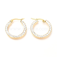 304 Stainless Steel Hoop Earrings, with Polymer Clay Rhinestones, Flat Ring Shape, Golden, 27x25x2.6mm, Pin: 0.7mm(EJEW-C501-19G-A)