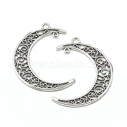 Tibetan Style Alloy Links connectors, Crescent Moon, Cadmium Free & Lead Free, Antique Silver, 41x30x1.5mm, Hole: 2mm & 1mm(X-TIBE-S299-062AS-RS)