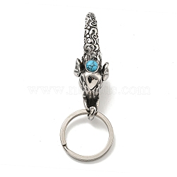 Tibetan Style 316 Surgical Stainless Steel Fittings with 304 Stainless Steel Key Ring with Synthetic Turquoise, Elephant, Antique Silver, 84.5mm(FIND-Q101-13AS)