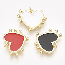 Brass Pendants, with Enamel, Heart, Golden, Mixed Color, 19x23x2.5mm, Hole: 3mm, Ring: 5x0.8mm(KK-S061-31)