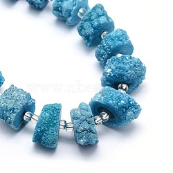 Natural Druzy Quartz Crystal Beads Strands, Solar Quartz, Dyed, Nuggets, Deep Sky Blue, 12~26x6~17mm, Hole: 1~2mm, about 14~16pcs/strand, 7.9~8.3 inch(20~21cm)(G-F582-B08)