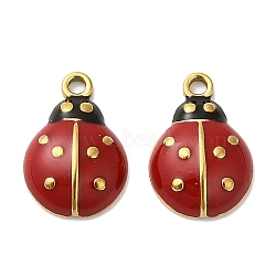 304 Stainless Steel Enamel Charms, Ion Plating(IP), Ladybird Charm, Red, Golden, 12.5x8.5x3mm, Hole: 1.2mm(X-STAS-S172-03A-G01)