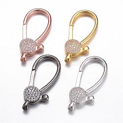 Brass Micro Pave Cubic Zirconia Lobster Claw Clasps, Mixed Color, 36x16x6mm, Hole: 3.5x2.5mm(KK-P051-01)