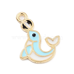 Light Gold Plated Alloy Enamel Pendants, Cadmium Free & Lead Free, Dolphin Charm, Light Blue, 18.5x15x1.5mm, Hole: 1.6mm(ENAM-M219-11KCG-01)