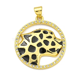 Brass Micro Pave Cubic Zirconia Pendants, with Enamel, Leopard Charms, Real 18K Gold Plated, 27x24.5x2mm, Hole: 4x3.5mm(KK-K354-09D-G)