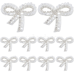 10Pcs Imitation Pearl & Glass Beads Sew on Appliques, with Rhinestone, Sewing Craft Decoration, Bowknot, White, 45x52x5.5mm(DIY-CY0001-29)