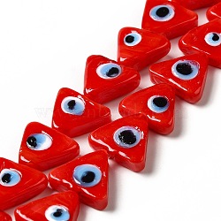 Evil Eye Handmade Lampwork Beads Strands, Triangle, Red, 10~12x13~13.5x3.5~4mm, Hole: 1.2mm, about 36pcs/strand, 16.42 inch(41.7cm)(LAMP-G154-05D)