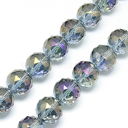 Electroplate Glass Bead Strands, Rainbow Plated, Faceted, Round, Mauve, 17~18x17~18mm, Hole: 2mm, about 30pcs/strand, 22.8 inch(EGLA-S137-03)