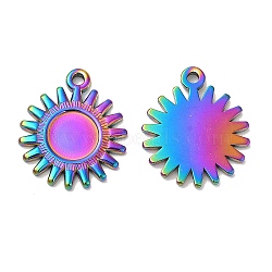 Ion Plating(IP) 304 Stainless Steel Pendant Cabochon Settings, Sun Charms, Rainbow Color, Tray: 8mm, 20.5x17.5x2mm, Hole: 1.6mm(STAS-L020-012RC)