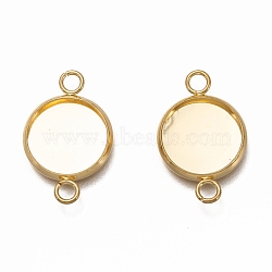 304 Stainless Steel Cabochon Connector Settings, Plain Edge Bezel Cups, Flat Round, Real 18K Gold Plated, Tray: 12mm, 21.5x14x2mm, Hole: 2.4mm(STAS-H130-23C-G)