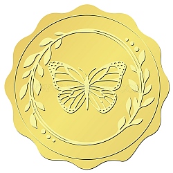 34 Sheets Self Adhesive Gold Foil Embossed Stickers, Round Dot Medal Decoration Sticker for Envelope Card Seal, Butterfly, Size: about 165x211mm, Stickers: 50mm, 12pcs/sheet, 34 sheets/set(DIY-WH0509-005)