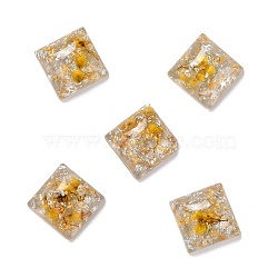 Transparent Resin Cabochons, with Dried Flower, Gold & Silver Foil, Square, Gold, 17.5x17.5x7.5mm(CRES-P019-02B)