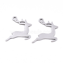 Christmas 201 Stainless Steel Pendants, Laser Cut, Christmas Reindeer/Stag, Stainless Steel Color, 18.5x17.5x0.9mm, Hole: 1.8mm(STAS-S081-065)
