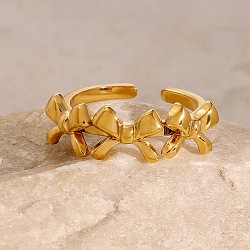 304 Stainless Steel Open Cuff Rings, Bowknot, Real 18K Gold Plated, 8mm, Inner Diameter: Adjustable(RJEW-C124-01G)