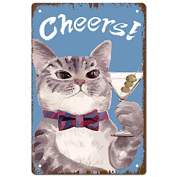 Tinplate Sign Poster, Vertical, for Home Wall Decoration, Rectangle with Word Cheers, Cat Pattern, 300x200x0.5mm(AJEW-WH0157-447)