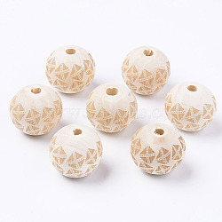 Unfinished Natural Wood European Beads, Large Hole Beads, for DIY Painting Craft, Laser Engraved Pattern, Round, Antique White, 20x18mm, Hole: 4mm(WOOD-S057-021B)