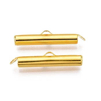 Iron Slide On End Clasp Tubes, Cadmium Free & Lead Free, Slider End Caps, Golden, 5.5x25x4mm, Hole: 1mm, 3.2mm Inner Diameter