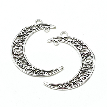 Tibetan Style Alloy Links connectors, Crescent Moon, Cadmium Free & Lead Free, Antique Silver, 41x30x1.5mm, Hole: 2mm & 1mm