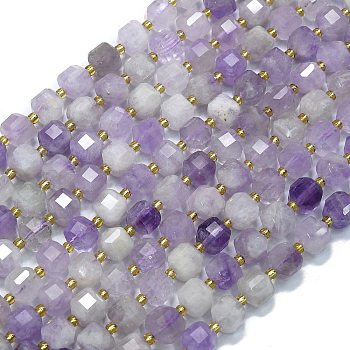 Natural Amethyst Beads Strands, with Seed Beads, Faceted Table Cut Cube, 8x8x8mm, Hole: 0.6mm, about 38pcs/strand, 15.35''(39cm)