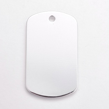 Aluminium Big Pendants, Pet Tag, Stamping Blank Tag, Rectangle, Silver Color Plated, 50x29x1mm, Hole: 3.5mm