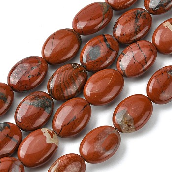 Natural Red Jasper Beads Strands, Flat Oval, 17.5~18x13~13.5x6~6.5mm, Hole: 1mm, about 23pcs/strand, 15.75~15.87''(40~40.3cm)