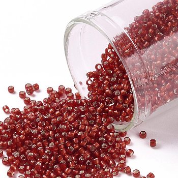 TOHO Round Seed Beads, Japanese Seed Beads, (25CF) Silver Lined Frost Ruby, 15/0, 1.5mm, Hole: 0.7mm, about 3000pcs/10g