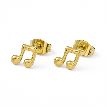 Vacuum Plating 304 Stainless Steel Tiny Musical Note Stud Earrings for Women, Golden, 7x7mm, Pin: 0.8mm
