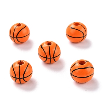 Natural Wood Beads, Dyed, Round, Basketball Pattern, 15.5x14.5mm, Hole: 3.2mm