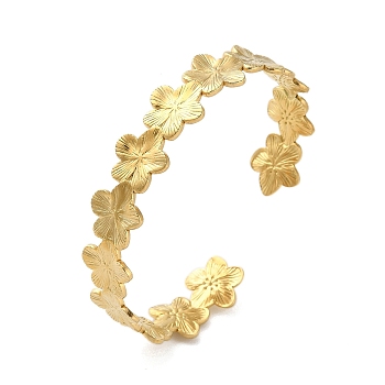 304 Stainless Steel Flower Open Cuff Bangles for Women, Real 18K Gold Plated, Inner Diameter: 2-1/4 inch(5.8cm), 12.5mm