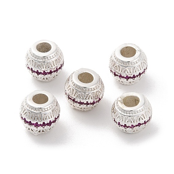 Brass Micro Pave Cubic Zirconia Beads, Long-Lasting Plated, Round, Medium Violet Red, 7.5x7mm, Hole: 3mm