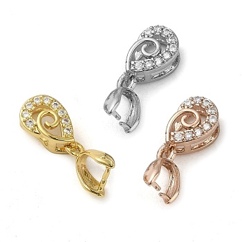 Rack Plating Brass Micro Pave Clear Cubic Zirconia Ice Pick Pinch Bails, Long-Lasting Plated, Lead Free & Cadmium Free, Teardrop, Mixed Color, 17.5x6x5mm, Hole: 6x2mm, Pin: 0.7mm