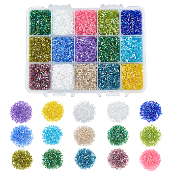Nbeads 300g 15 Colors 11/0 Two Cut Glass Seed Beads, Hexagon, Mixed Style, Mixed Color, 2.2mm, Hole: 0.5mm, 20g/color