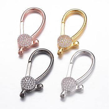 Brass Micro Pave Cubic Zirconia Lobster Claw Clasps, Mixed Color, 36x16x6mm, Hole: 3.5x2.5mm