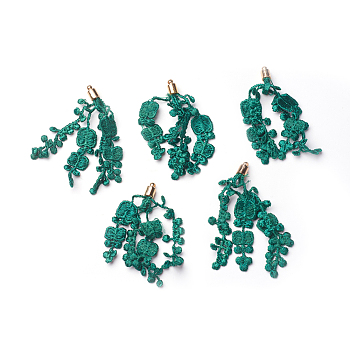 CCB Plastic Big Pendants, with Lace, Flower, Golden, Green, 70~90x6mm, Hole: 1.6mm