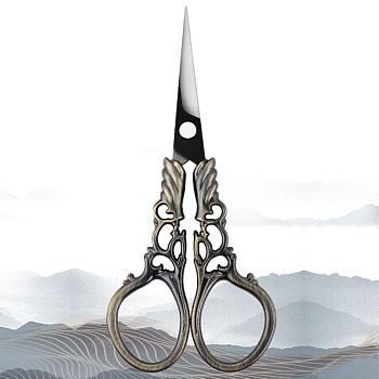 Stainless Steel Scissors, Embroidery Scissors, Sewing Scissors, with Zinc Alloy Handle, Hollow, Antique Bronze, 114x52mm